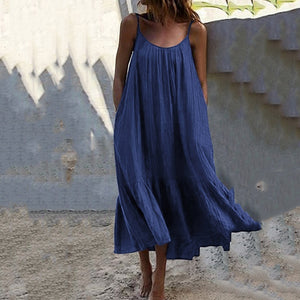 Solid Color Ruffled Sling Dress
