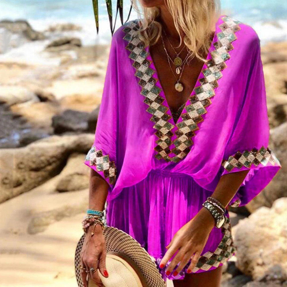 Printed Bat Sleeve Mini Dress