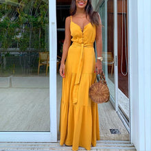 Load image into Gallery viewer, V-Neck Button Stitching Sling Maxi Dress

