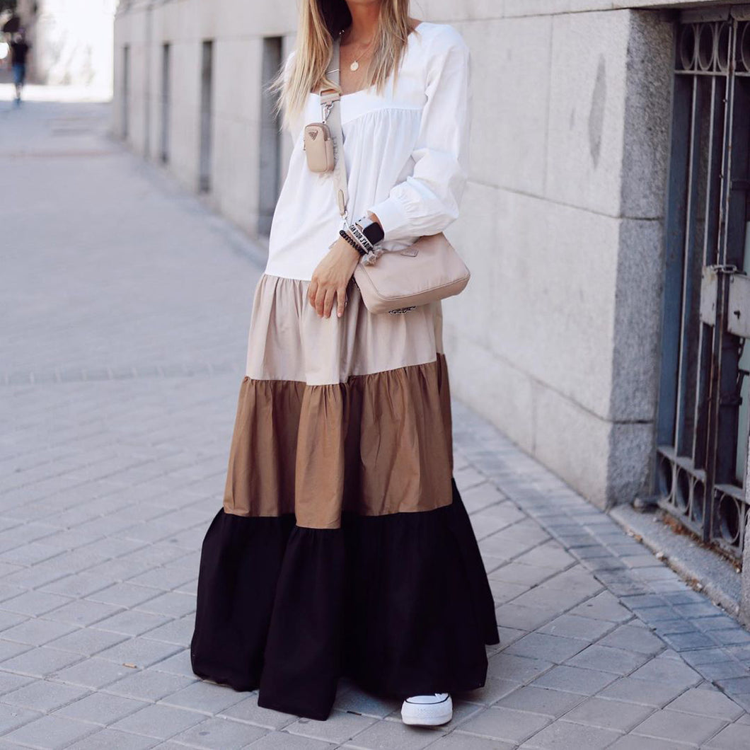 Cute Color Stitching Maxi Dress