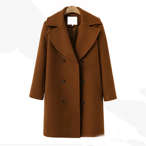 Elegant Lapel Long Sleeve Woolen Coat