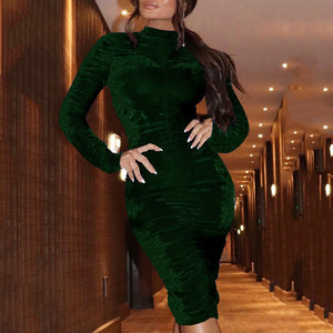 Retro Velvet Slim Bodycon Dress