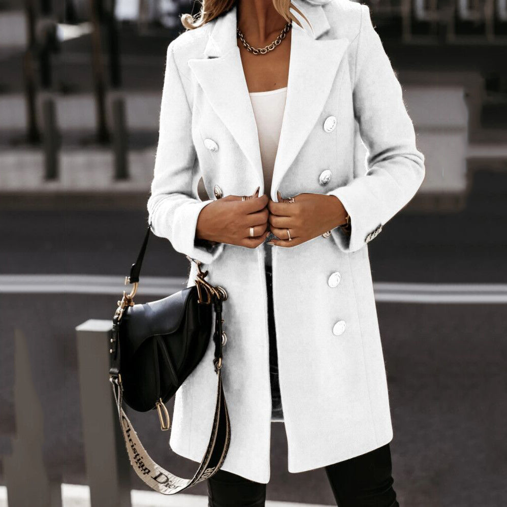 Double-Breasted Woolen Coat With Suit Collar