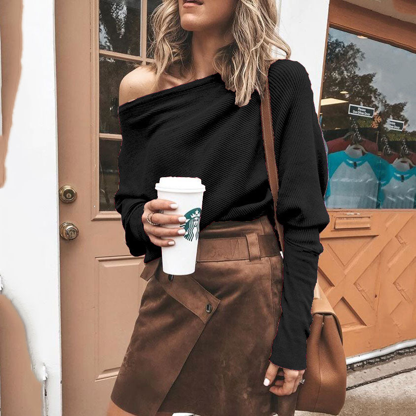 Elegant Off-Shoulder Long Sleeve Sweater Shirt