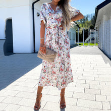 Load image into Gallery viewer, Floral Print V-Neck Lace Up Maxi Dress
