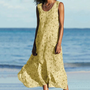 Casual Round Neck Sleeveless Print Maxi Dress