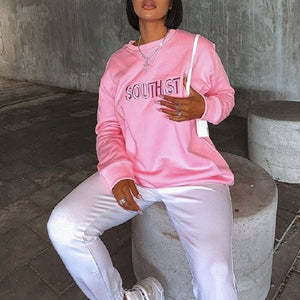 Cute Pink Letter Embroidery Sweatshirt