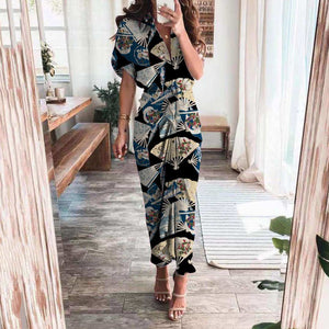 Fashion Printed V-Neck Maxi Dress