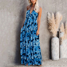 Load image into Gallery viewer, Elegant Printed V-Neck Halter Maxi Dress
