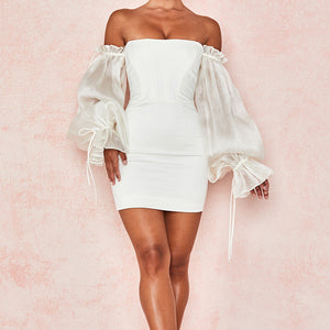 Off Shoulder Lantern Sleeve Bodycon Dress
