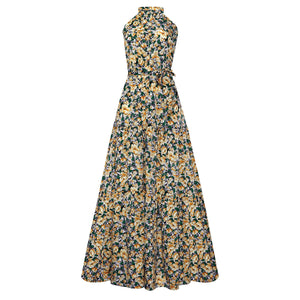 Elegant Round Neck Printed Maxi Dress
