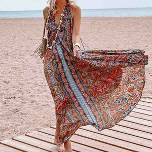 Bohemian Halter V-Neck Maxi Dress