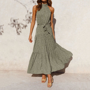 Sexy Halter Polk Dot Printed Maxi Dress