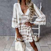 Load image into Gallery viewer, V-Neck Lace Stitching Mini Dress
