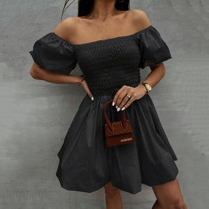 Off The Shoulder Puff Sleeve Mini Dress