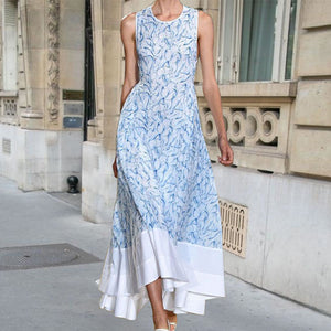 Elegant Sleeveless Round Neck Printed Maxi Dress