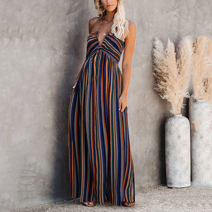Fashion Stripe Printed Maxi Vacation Dress