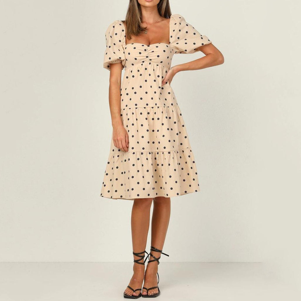 Polka Dot Square Neck Dress
