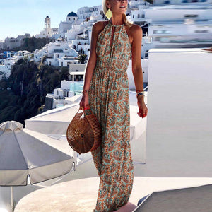 Fashion Halter Printed Maxi Vacation Dress