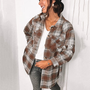 Fashion Plaid Shirt Woolen Coat
