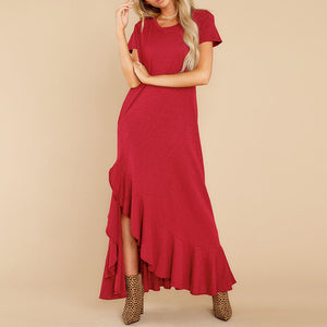Round Neck Ruffled Slit Dress