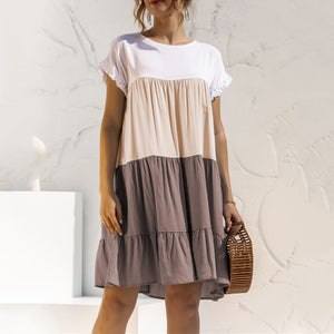 Contrasting Color Loose Dress
