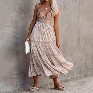 Lace Sling Small Floral Maxi Dress