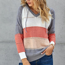 Load image into Gallery viewer, Color Striped Pullover Hooded Sweater

