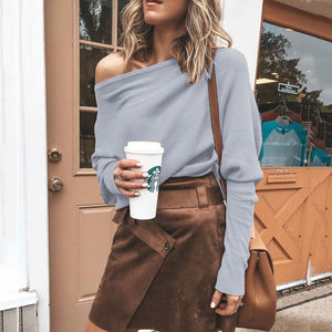 Elegant Off-Shoulder Long Sleeve Sweater Shirt
