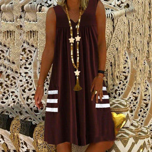Striped Pocket Sleeveless Dress