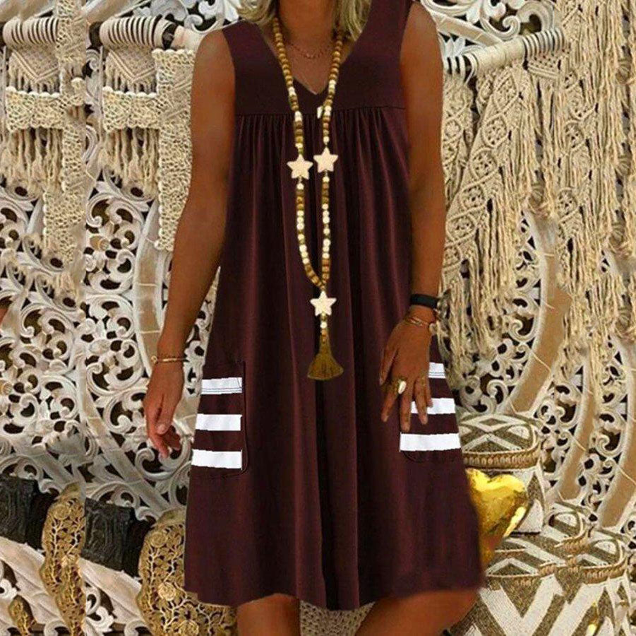Striped Pocket Sleeveless Dress