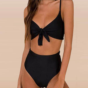 Solid Color Chest Strap Bikini Swimwear