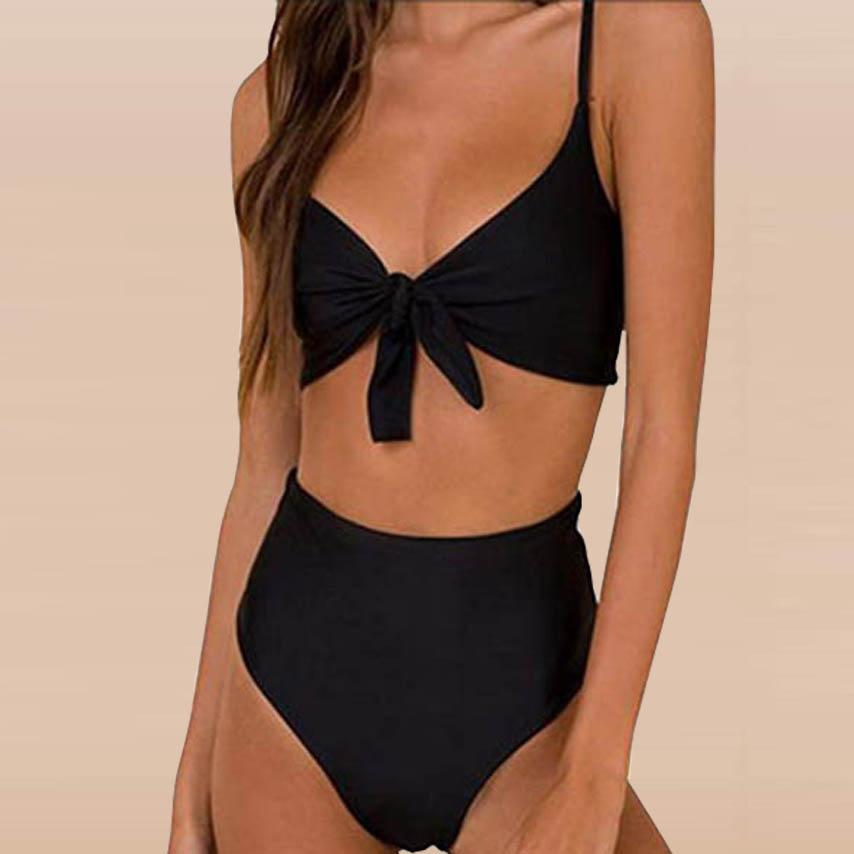 Solid Color Chest Strap Bikini Swimwear