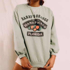 Cute Orange Printed Casual Sweatshirt