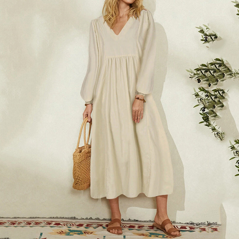 Casual V-Neck Loose Fit Vacation Maxi Dress