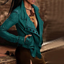 Load image into Gallery viewer, Long Sleeve Stitching Leather Jacket Coat
