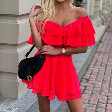 Load image into Gallery viewer, V Neck Off-The-Shoulder Mini Dress
