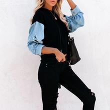 Load image into Gallery viewer, Casual Hooded Long-Sleeved Denim Stitching Sweatshirt
