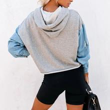 Load image into Gallery viewer, Casual Hooded Long-Sleeved Denim Stitching Sweatshirt
