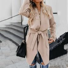 Load image into Gallery viewer, New Lapel Solid Color Long Windbreaker Casual Outerwear
