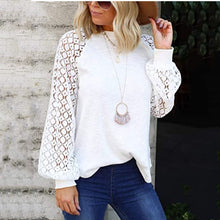 Load image into Gallery viewer, Round Neck Lace Stitching Long-sleeved Top
