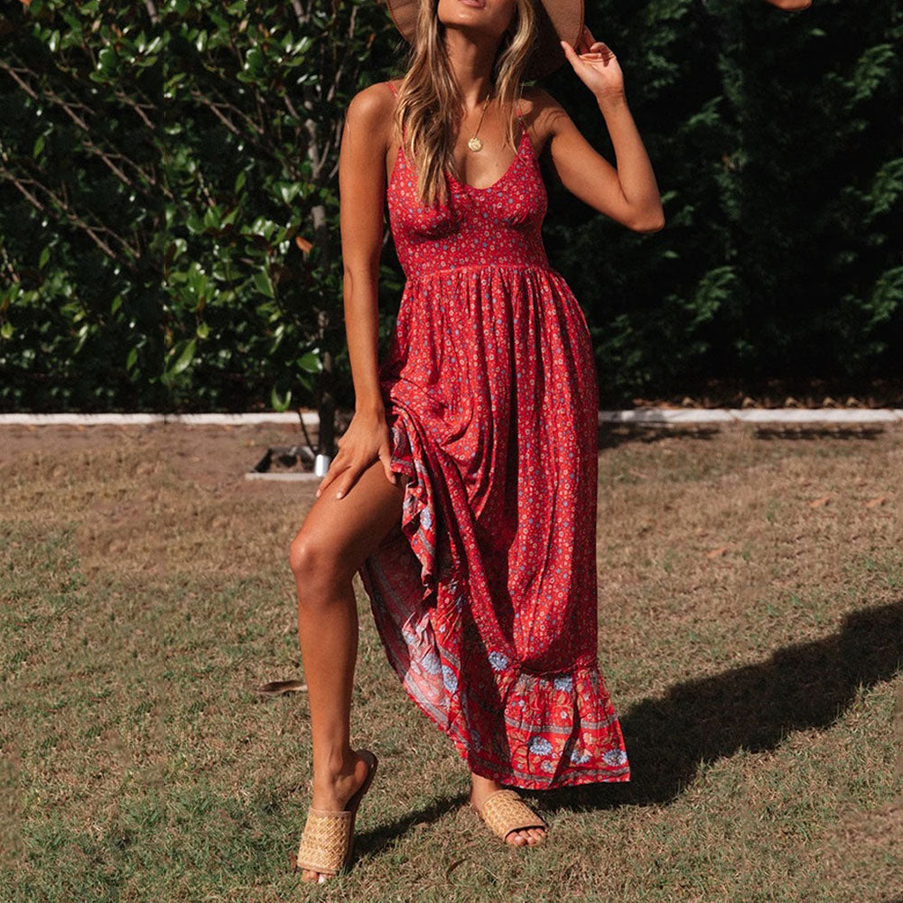 Bohemian Floral Printed Sleeveless Maxi Dress