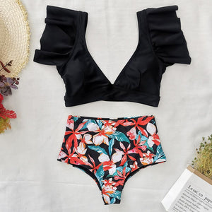Sexy V-Neck Ruffle Bikini Swimwear