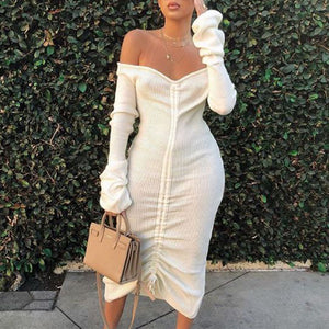Off Shoulder Knitted Bodycon Dress