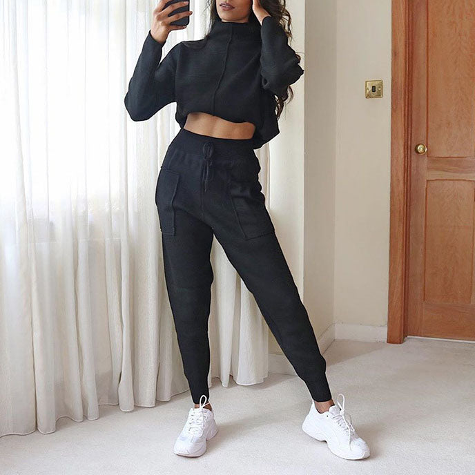 Turtleneck Casual Hoodies Sweatshirt+Pants Set