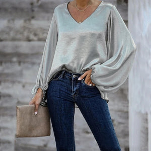 Elegant V-Neck Loose Fit Casual Tops