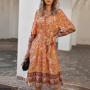 Bohemian Vacaion Style Floral Printed Maxi Dress