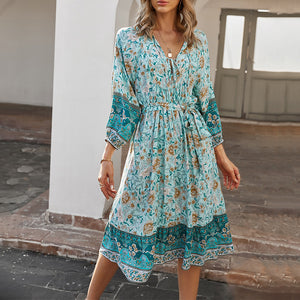 Bohemian Vacaion Style Floral Printed Maxi Dress