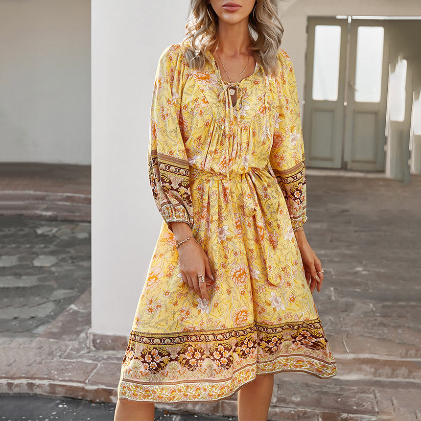 Bohemian Vacaion Style Floral Printed Maxi Dress