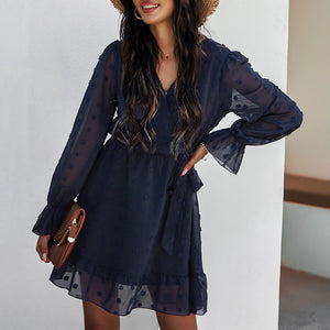 Elegant Solid Color Long Sleeve Dress